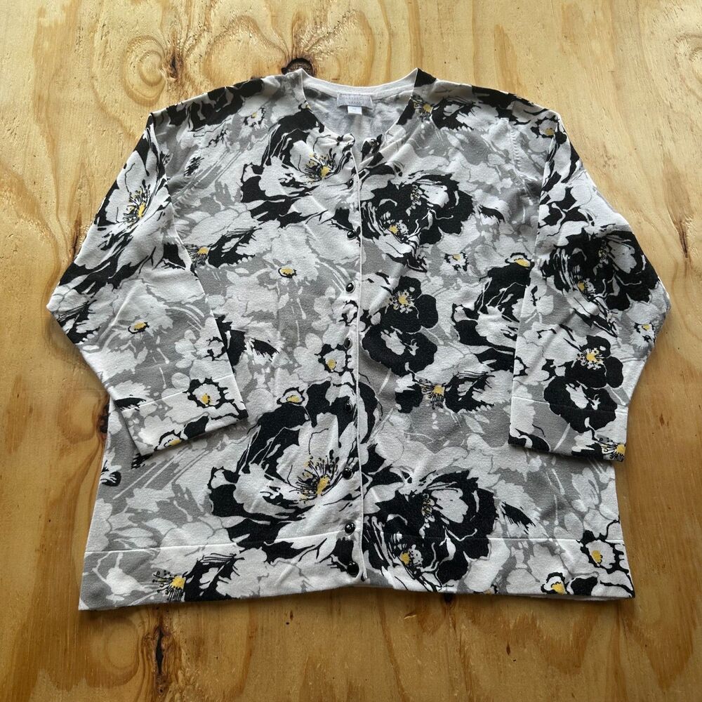 Charter Club Floral Button Front Knit Cardigan - Size 0X